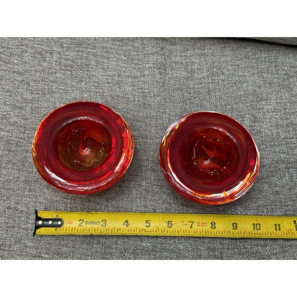2 Kosta Boda Red Glass Tea Candle Holders Round Votive - Picture 3 of 5